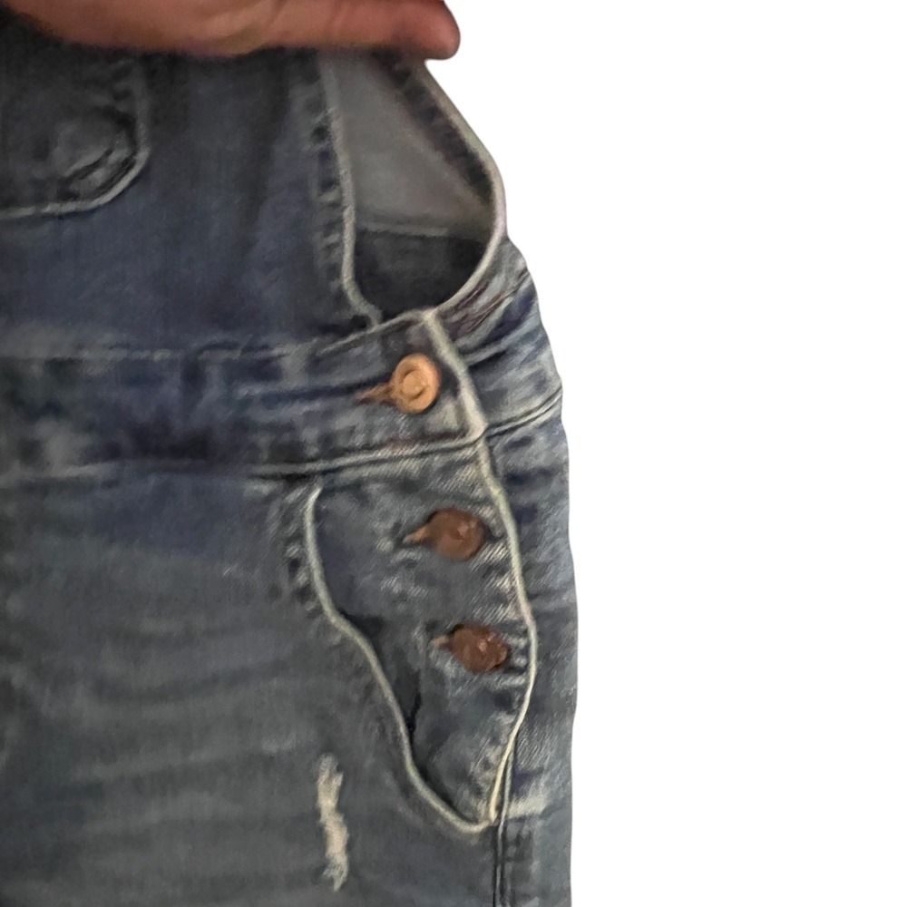 NoBo Womens Distressed Denim Shortalls Overalls M 7-9 Y2K Festival Cutoffs Jeans - Picture 6 of 10